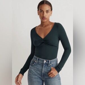 Madewell Twist-Front Long-Sleeve Tee Forest Green Medium NWT